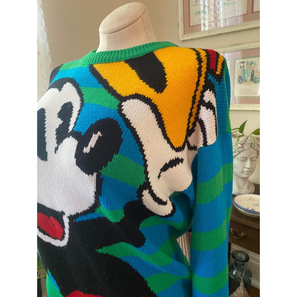 Vintage Mickey & Co Donnkenny Mickey Mouse Striped Knit Sweater Large 90s Retro - Picture 4 of 7